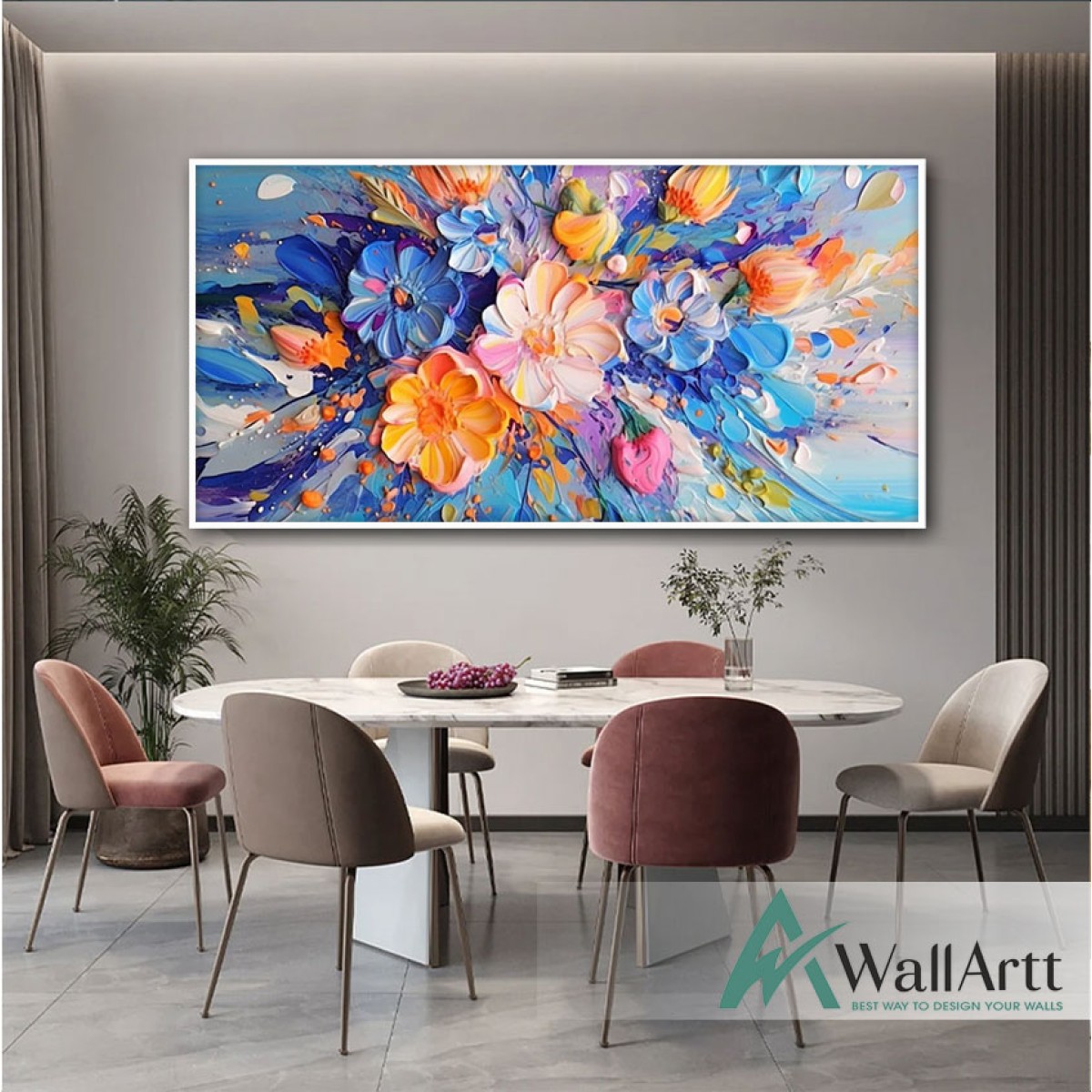 Abstract Colorful Flowers 3d Heavy Textured Partial Oil Painting